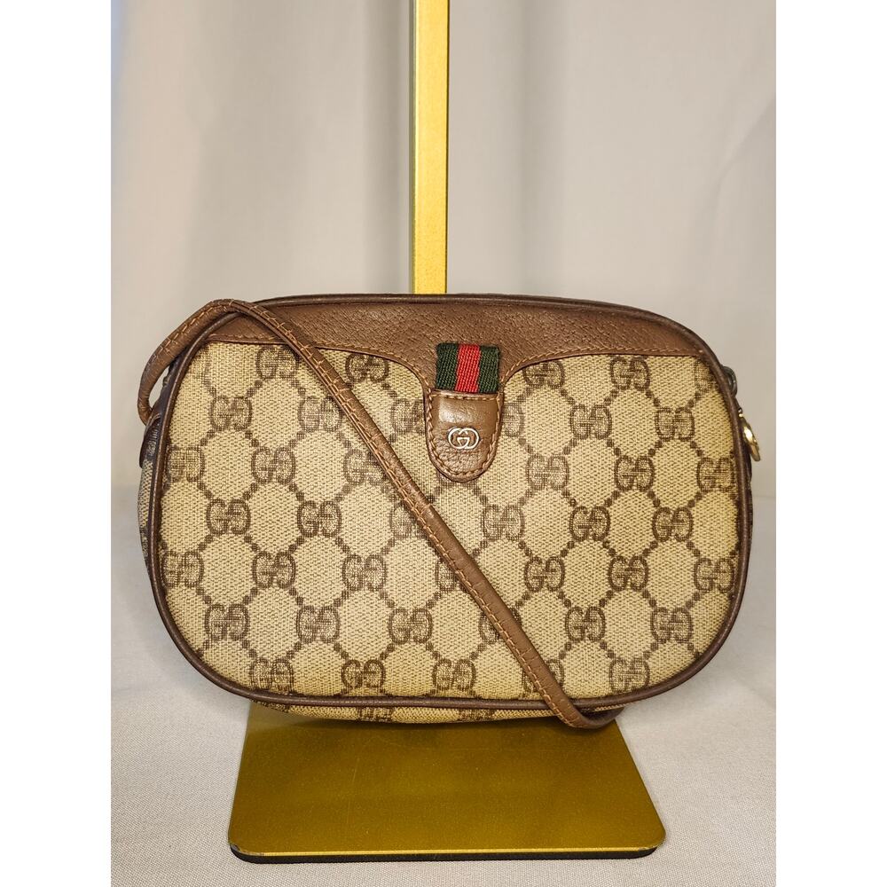 SOLD Gucci GG Canvas Vintage Crossbody Shoulder Bag Brown Leather Italy